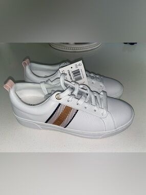 Ted Baker White Leather Sneakers with Pink and Tan Accents